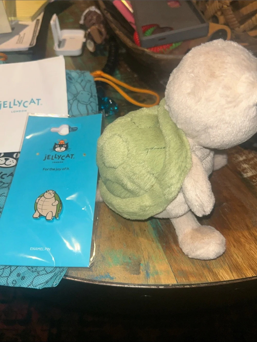 Jellycat Beige Plush Turtle Soft Toy with Matching Enamel Pin & Dust Bag-NWT